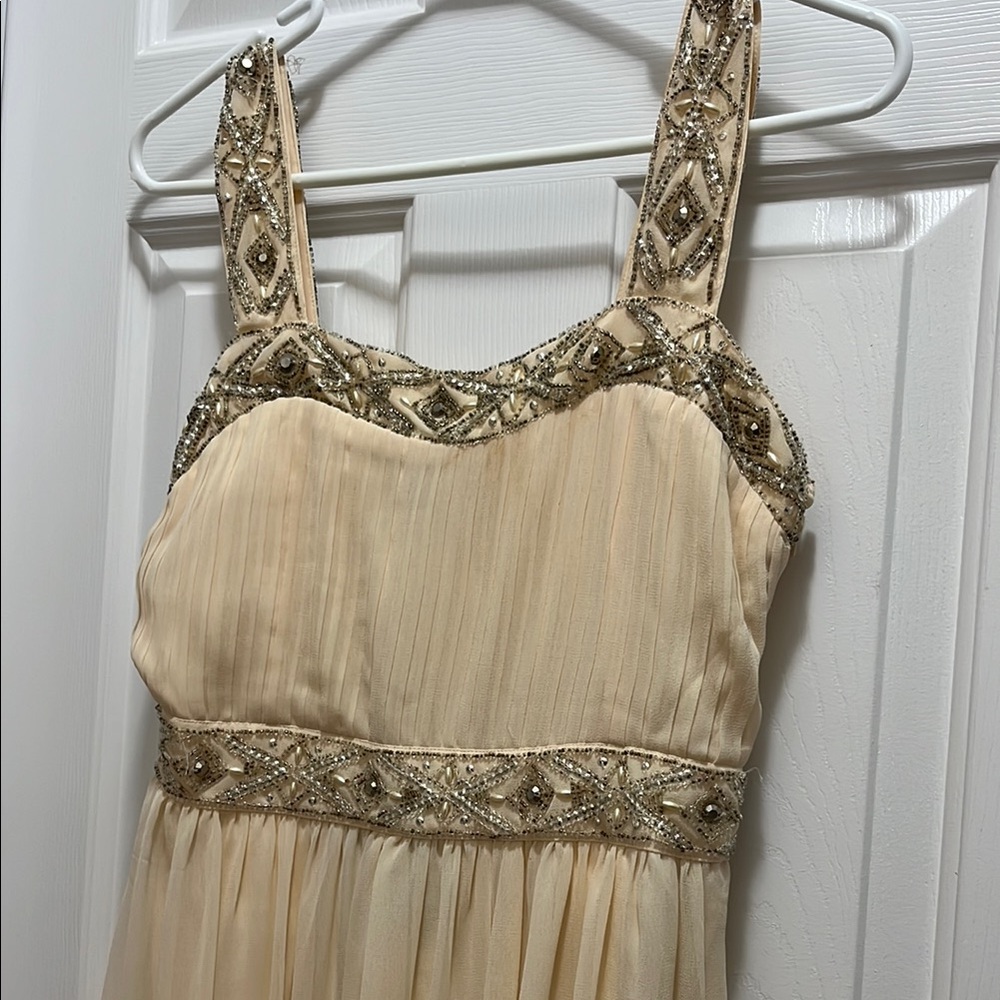 Forever 21 Cream and Gold Pleated Maxi Dress